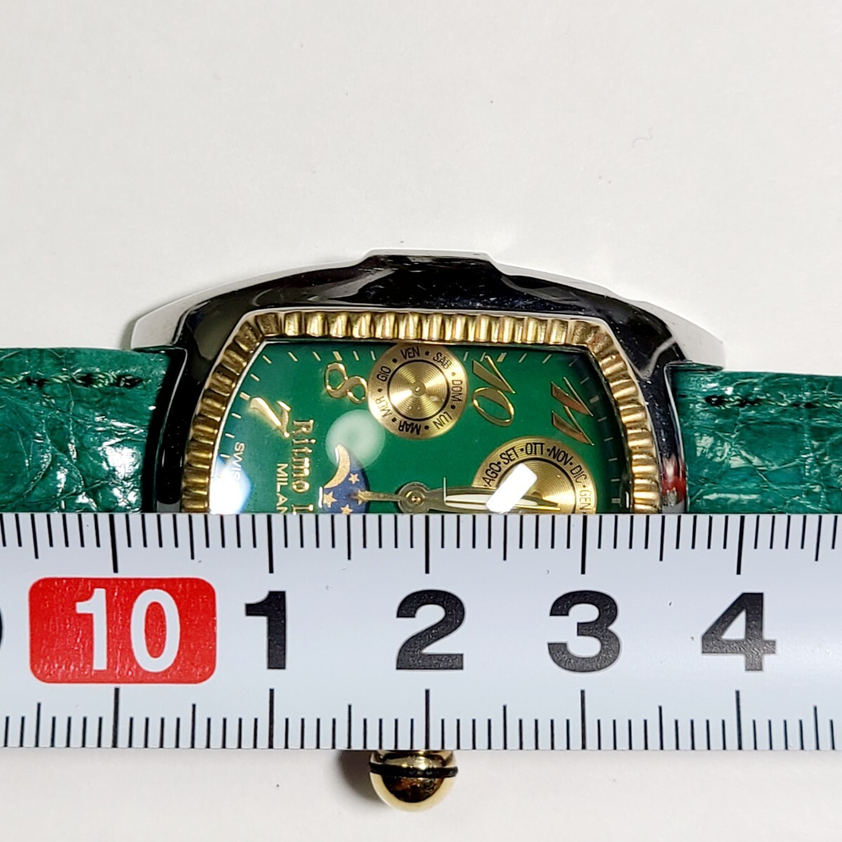 CM96LL イタリア製 Ritmo latino MILANO リトモラティーノ クォーツ クロノグラフ 腕時計 リストウォッチ クロコダイル 本革 グリーンの画像7