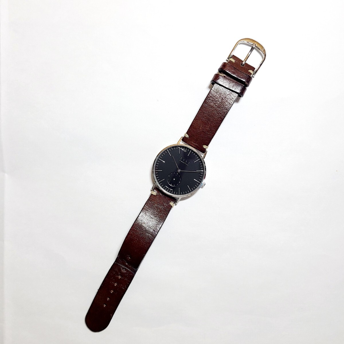 CM171LL 日本製 Knot ノット CS-36 腕時計 リストウォッチ スモールセコンド ブラック文字盤 栃木レザー 革ベルト クォーツ _画像2