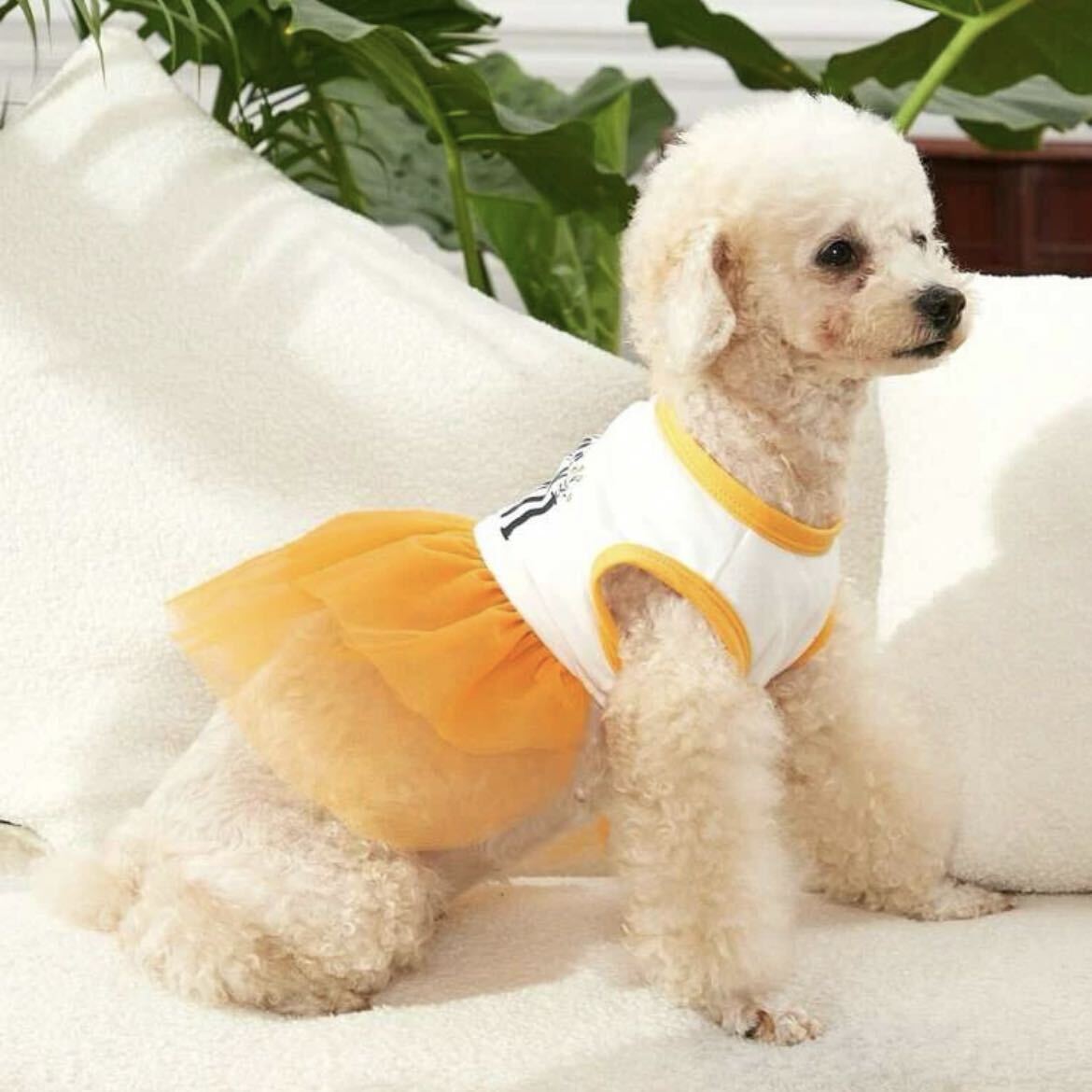 犬服　犬の服　ドッグウェア　ワンピース　S 春　夏　オレンジ　チュール　スカート　可愛い　おしゃれ　花柄　小型犬