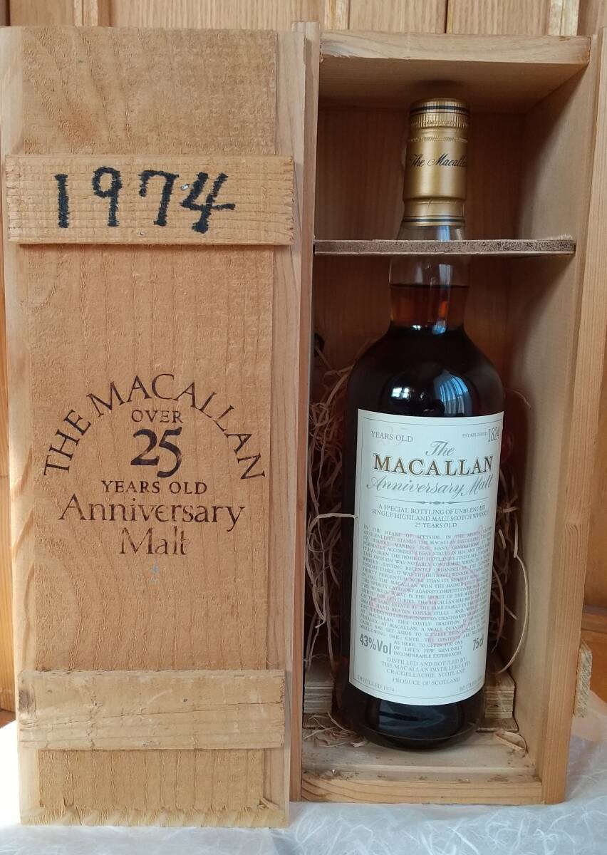 マッカラン25年 アニバーサリー・モルト THE MACALLAN Anniversary Malt 43％Vol  75 cl  1974年 古酒 箱付き 未開栓   の画像1