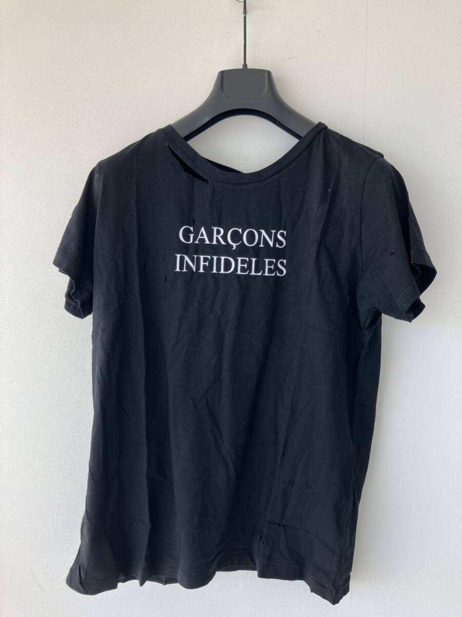 Garcons infideles ギャルソンインフィデレス　デストロイカットソー　Tシャツ　クラッシュT　ティシャツ　S ブラック_画像1