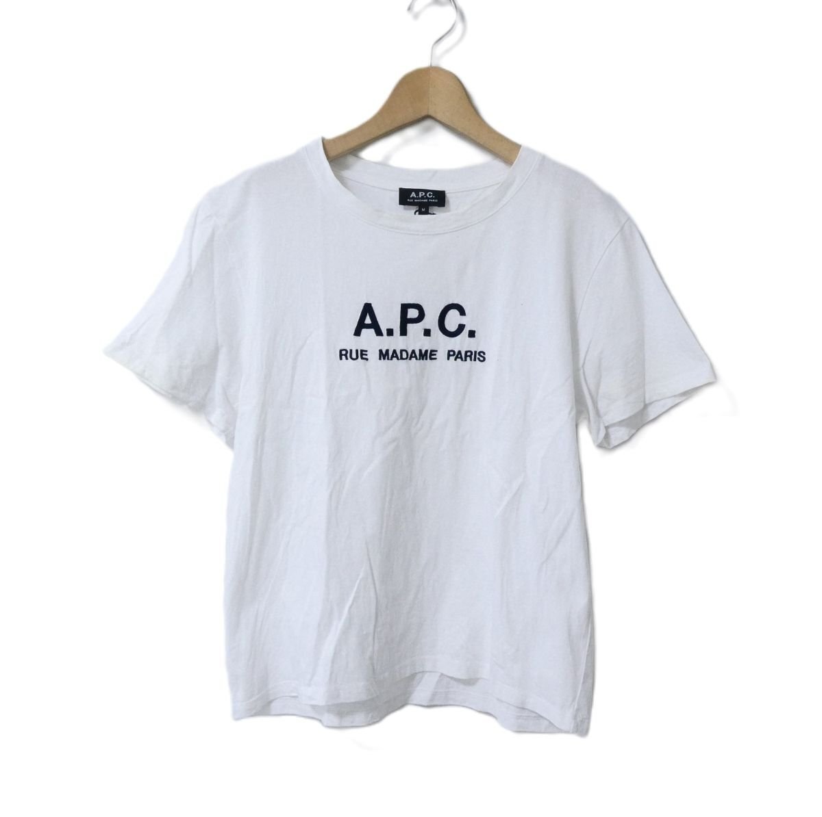 良品 23SS A.P.C. アーペーセー ロゴ刺繍 クルーネック Rue Madame Tシャツ 半袖カットソー M ホワイト 302_画像1