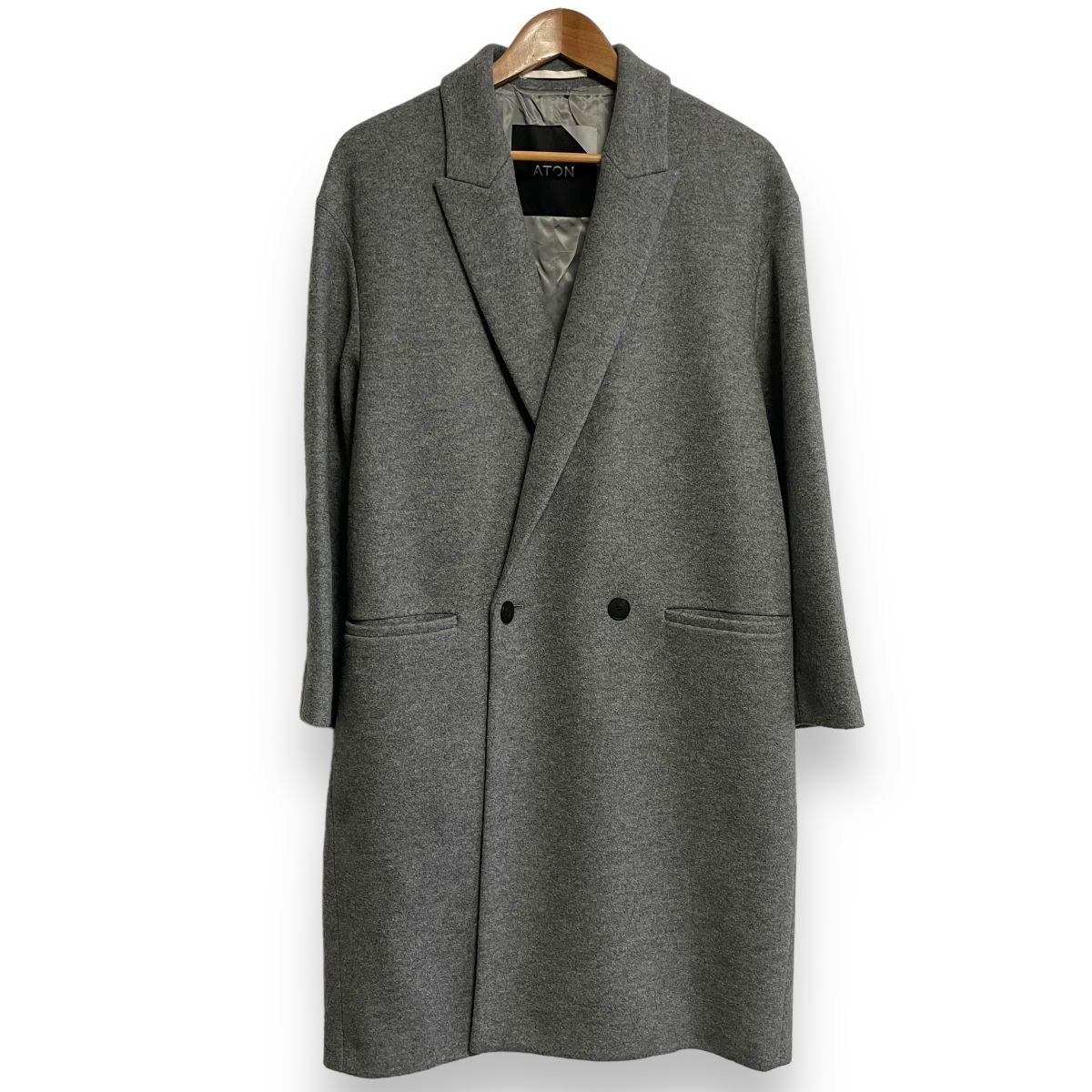 美品 ATON エイトン MELTON CHESTER COAT ダブルブレスト チェスターコート オーバーサイズ 00 グレー ◆