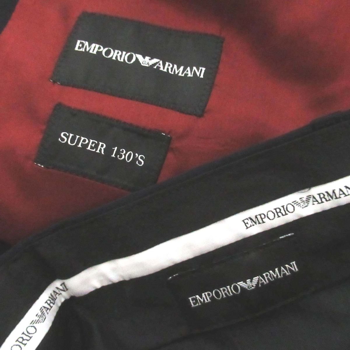 美品 EMPORIO ARMAN エンポリオアルマーニ SUPER 130'S テーラードジャケット+スラックスパンツ スーツ セットアップ 50サイズ ネイビー_画像10