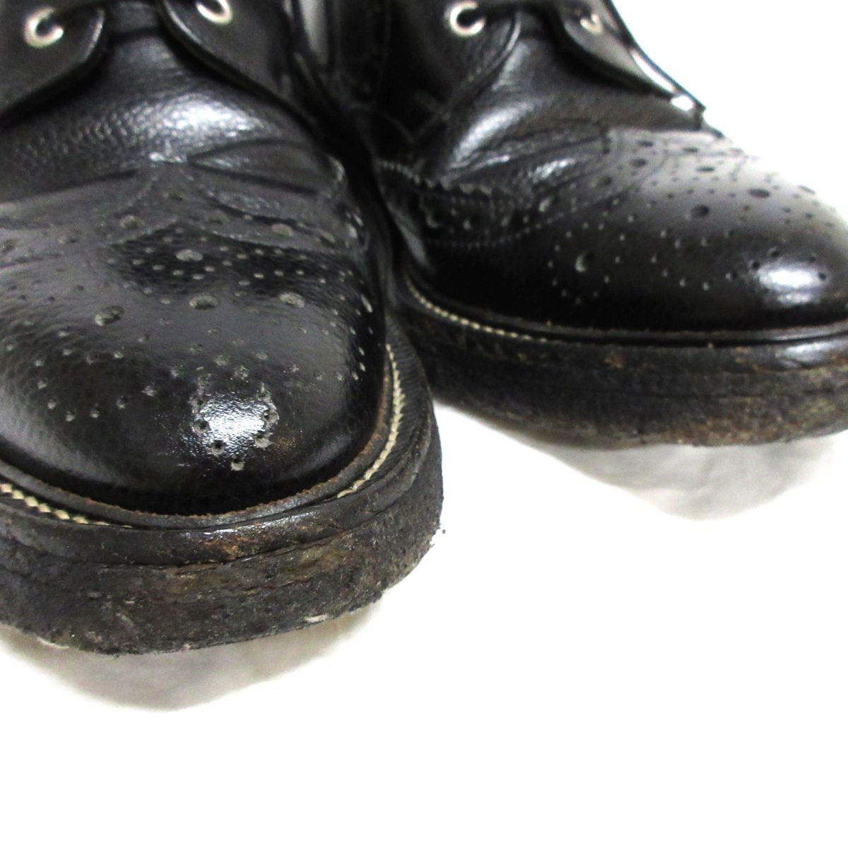 良品 THOM BROWNE トムブラウン Classic Wingtip レザー ウイングチップ レースアップ ブーツ 9 27cm相当 ブラック×トリコロール_画像6