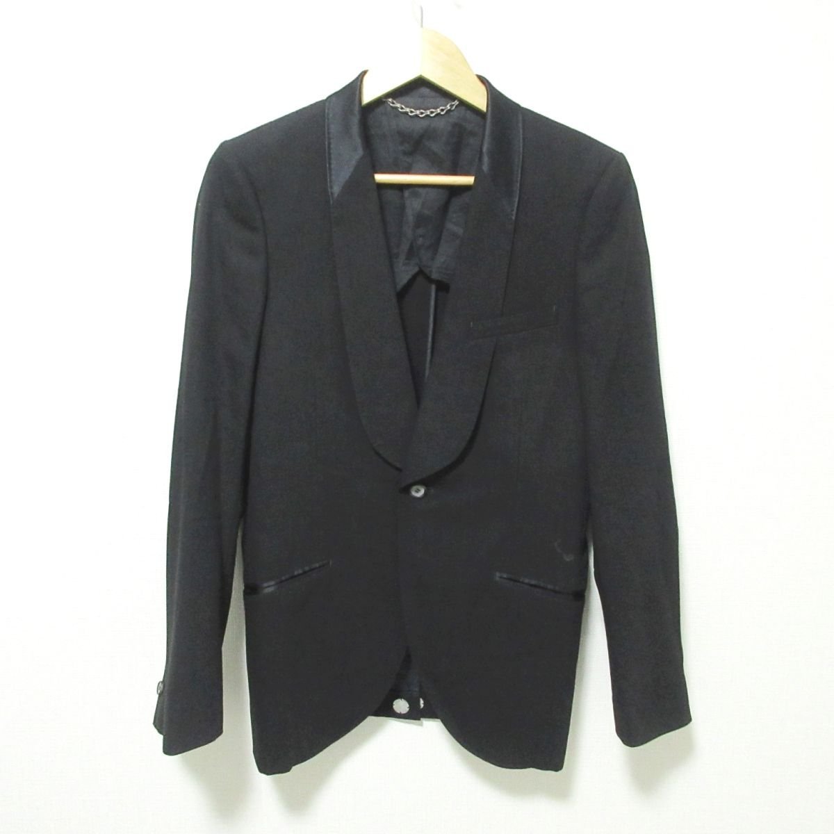 美品 Maison MIHARA YASUHIRO メゾンミハラヤスヒロ 襟シルク100％ シングル 1B スモーキングジャケット S ブラック 031_画像1