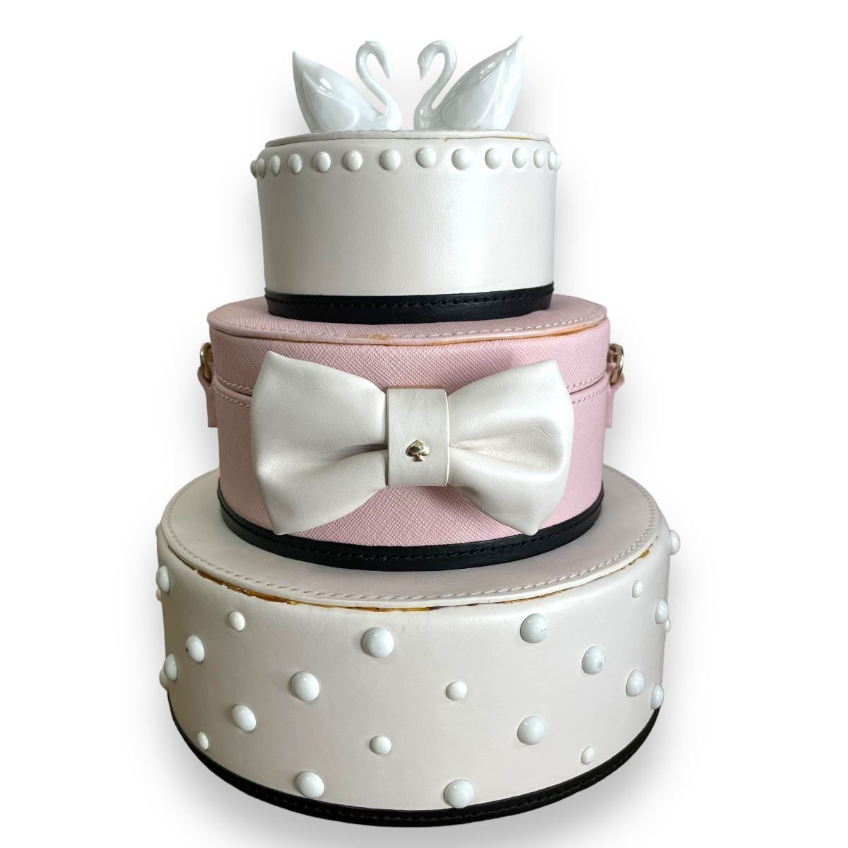 美品 kate spade new york ケイトスペード スワン リボン ウェディングケーキ型 ハンドバッグ ワンショルダー ベージュ×ピンク