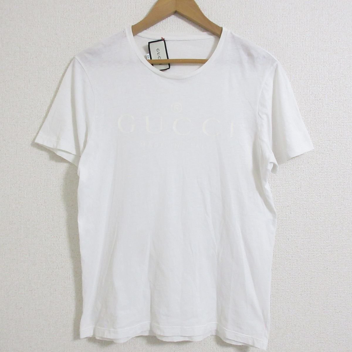 ほぼ美品 GUCCI グッチ ロゴプリント 半袖 Tシャツ カットソー S ホワイトの画像1