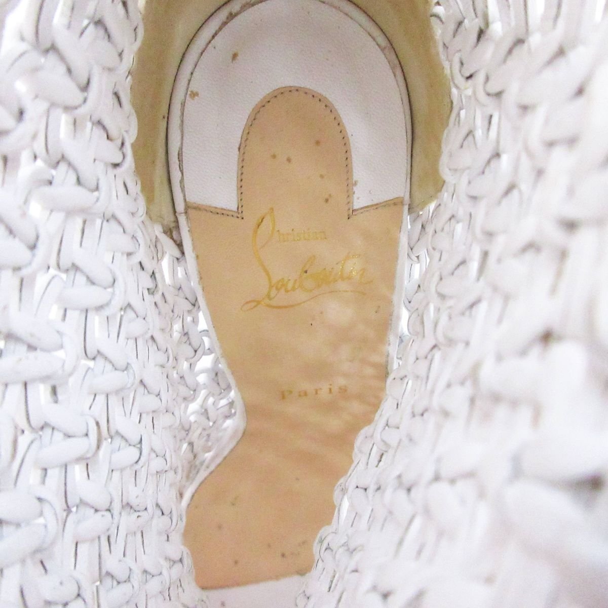 美品 Christian Louboutin クリスチャンルブタン ANDALOULOU レザー メッシュ ピンヒール ショートブーツ サイズ38 約25cm ホワイトの画像4