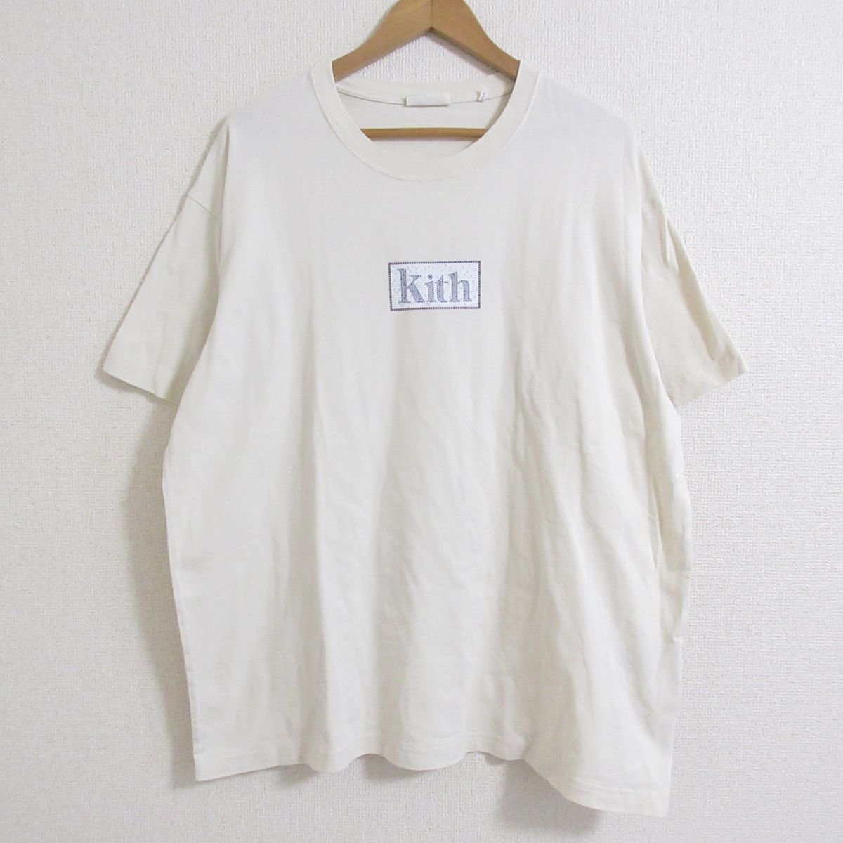 美品 20SS KITH キス ボックスロゴタイルプリント クルーネック 半袖 Tシャツ カットソー XL ライトベージュ