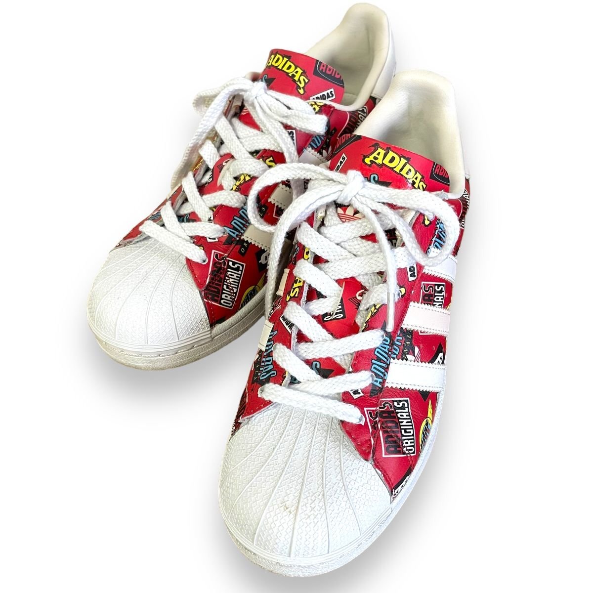 美品 adidas×NIGO アディダスオリジナルス Superstar Allover Print ローカット スニーカー S83388 24cm レッド系_画像1