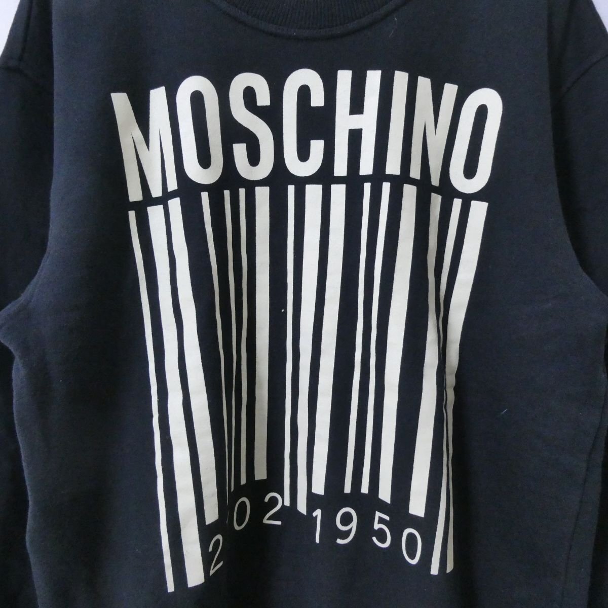 美品 MOSCHINO JEANS モスキーノジーンズ ロゴバーコードプリント クルーネック 長袖 スウェット トレーナー 9 ブラック 302_画像2