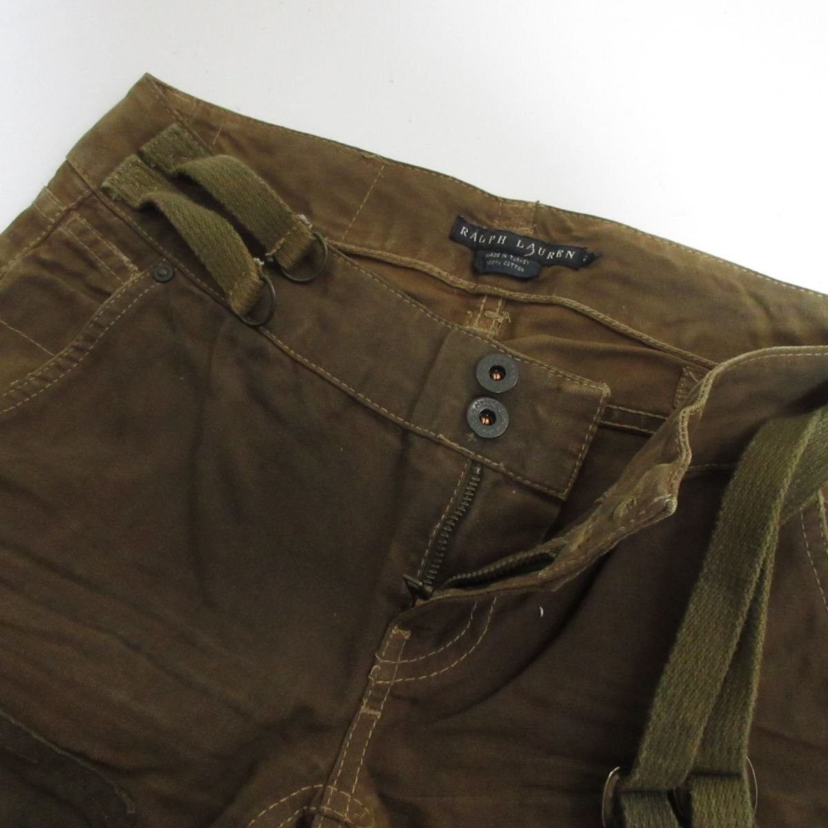  прекрасный товар RALPH LAUREN Ralph Lauren Vintage обработка лоскутное шитье ремень имеется обтягивающий брюки размер 26 оттенок коричневого 
