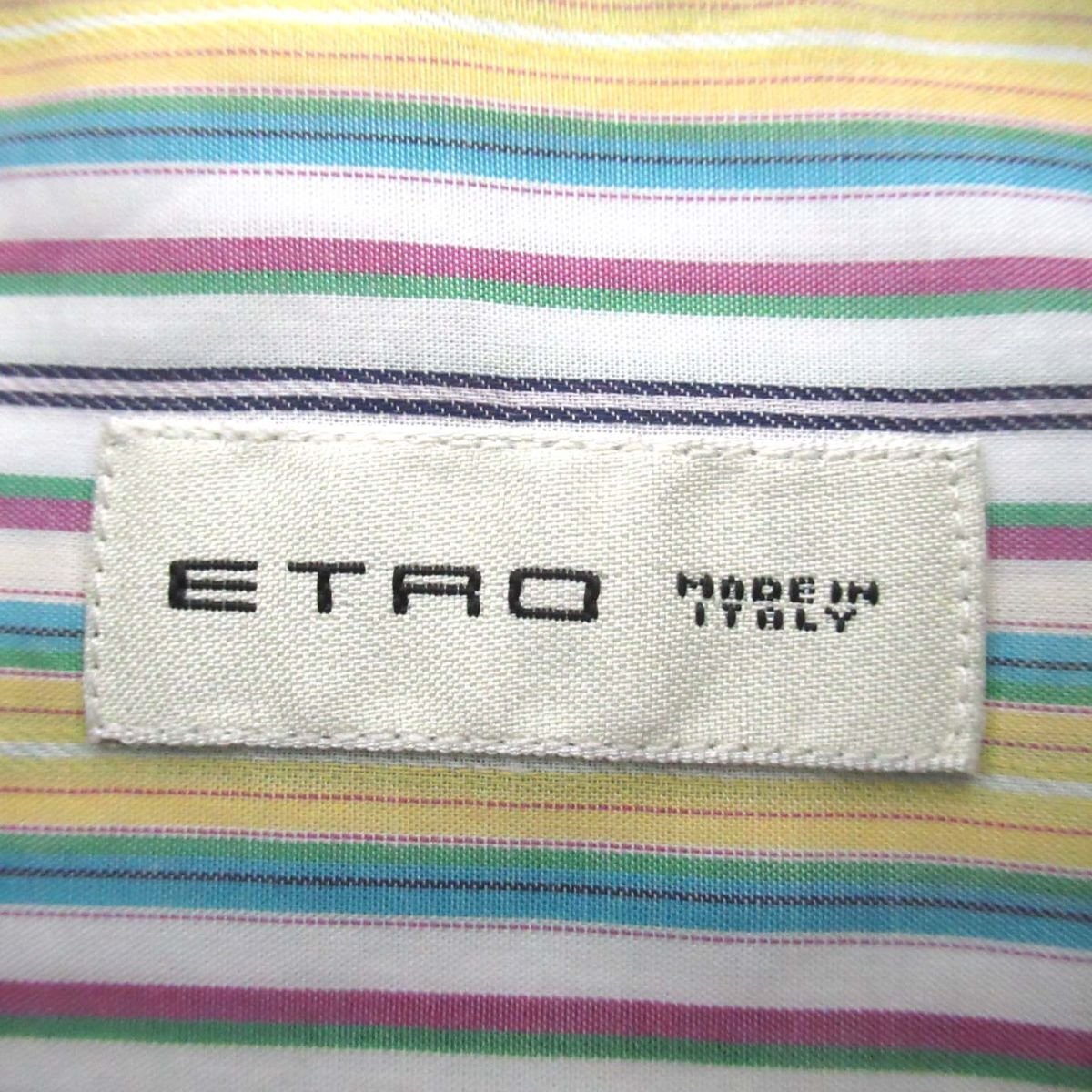 美品 20SS ETRO エトロ マルチストライプ柄 胸ロゴ刺繍 長袖 BDシャツ ボタンダウンシャツ Sサイズ マルチカラー_画像8