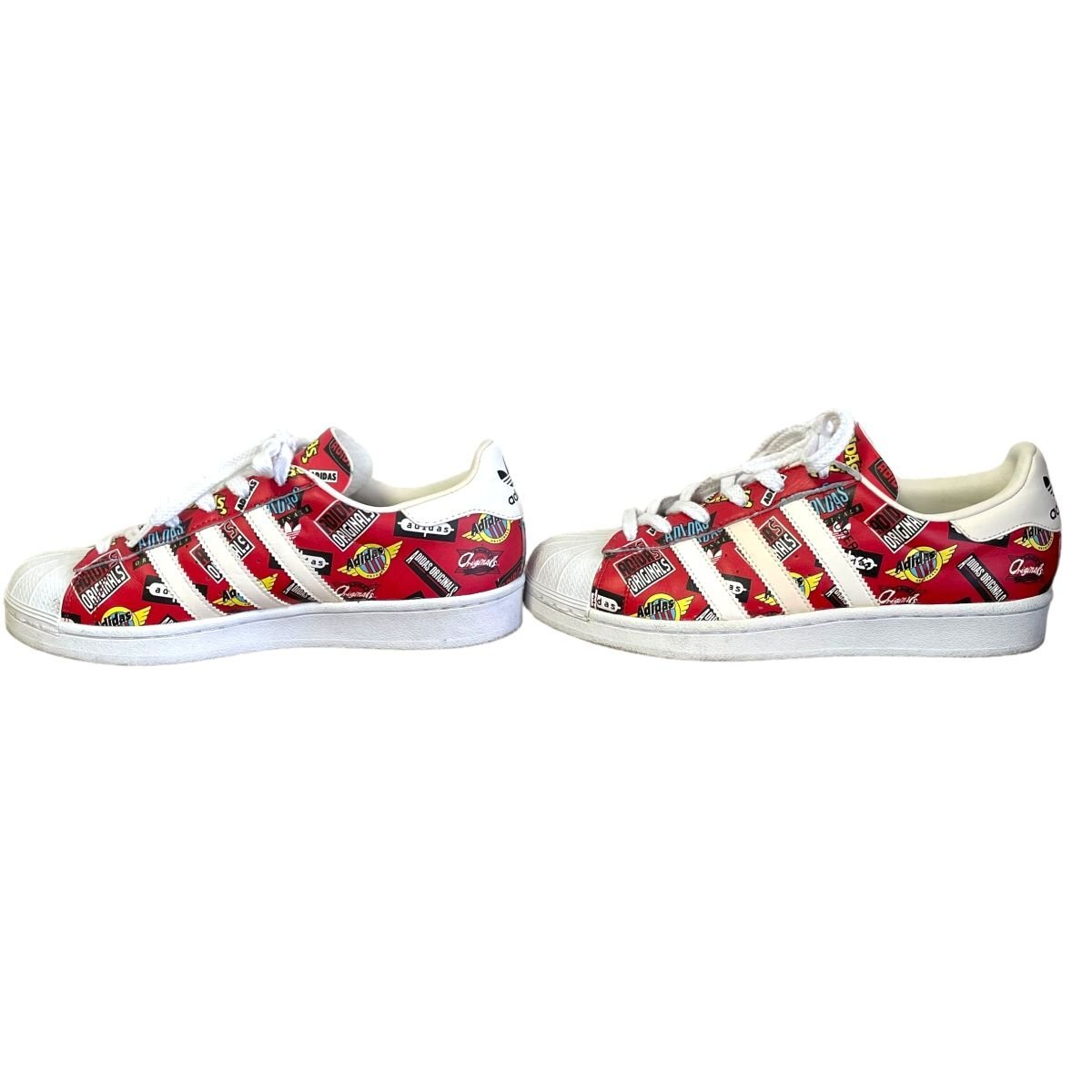 美品 adidas×NIGO アディダスオリジナルス Superstar Allover Print ローカット スニーカー S83388 24cm レッド系_画像4