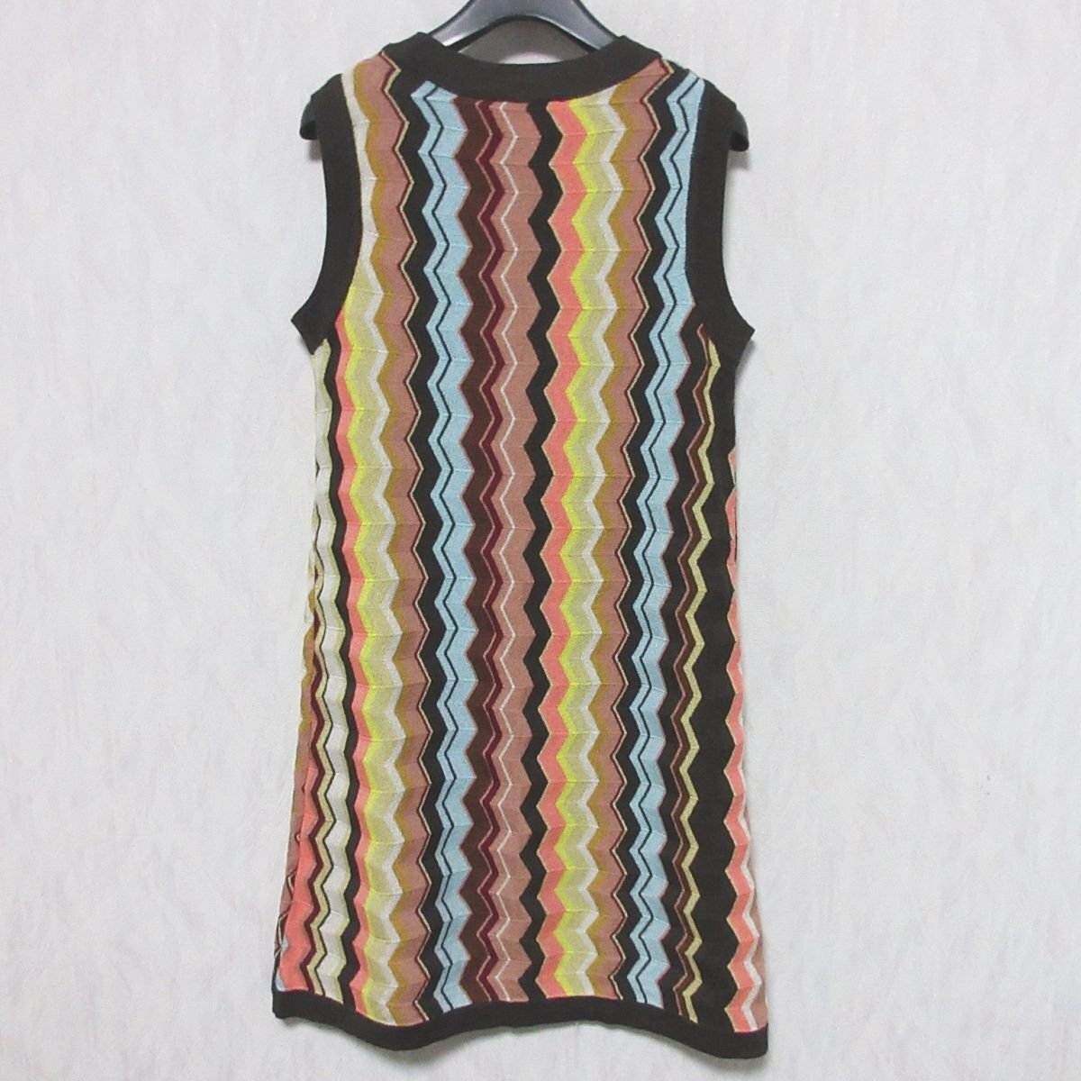 美品 missoni ミッソーニ シェブロンストライプ ニット ノースリーブ ワンピース 小さいサイズ XS マルチカラー ◆_画像3