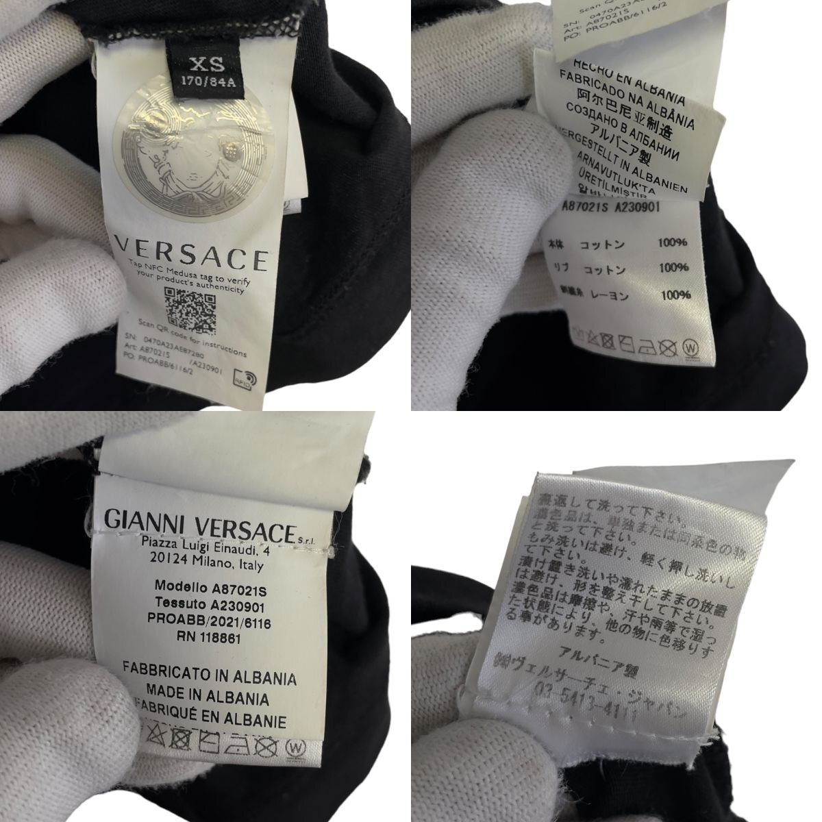 VERSACE ヴェルサーチ 2021年モデル ロゴ刺繍 半袖 クルーネック Tシャツ カットソー XS ブラックの画像7