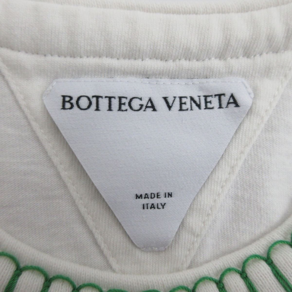 美品 BOTTEGA VENETA ボッテガヴェネタ 2021年製 オーバーロックデザイン クルーネック 半袖 Tシャツ カットソー XS ホワイト×グリーンの画像6