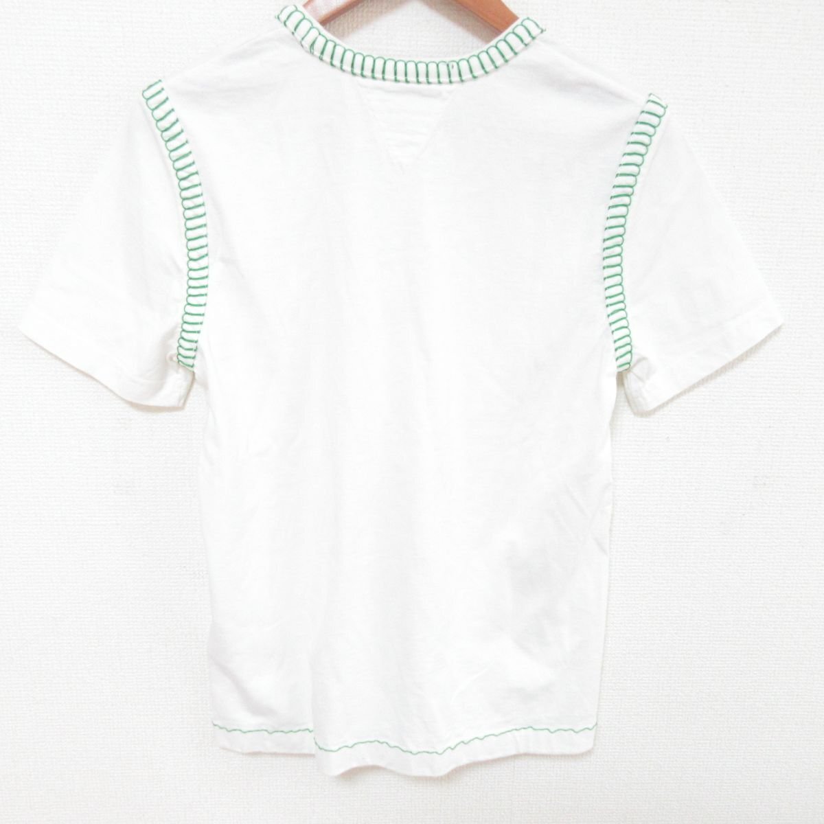 美品 BOTTEGA VENETA ボッテガヴェネタ 2021年製 オーバーロックデザイン クルーネック 半袖 Tシャツ カットソー XS ホワイト×グリーンの画像2