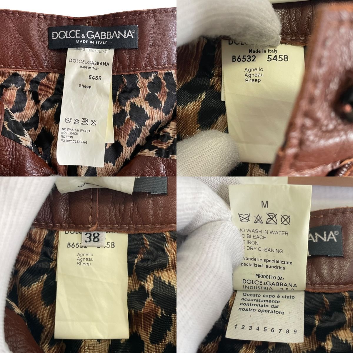 美品 DOLCE&GABBANA ドルチェ＆ガッバーナ シープレザー ジップフライ フレアパンツ 38 ブラウン_画像7