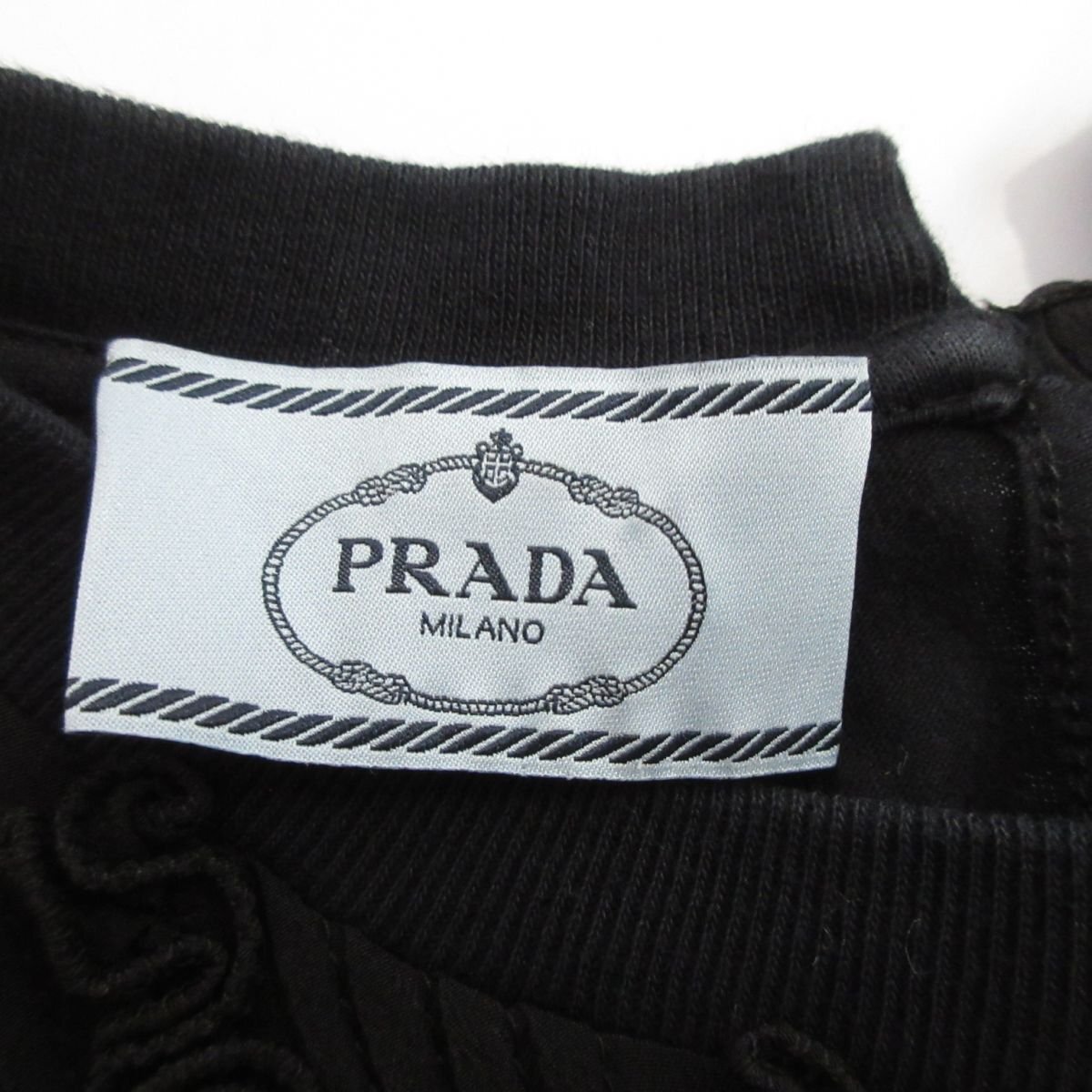  beautiful goods PRADA Prada crew neck frill equipment ornament short sleeves cut and sewn black 