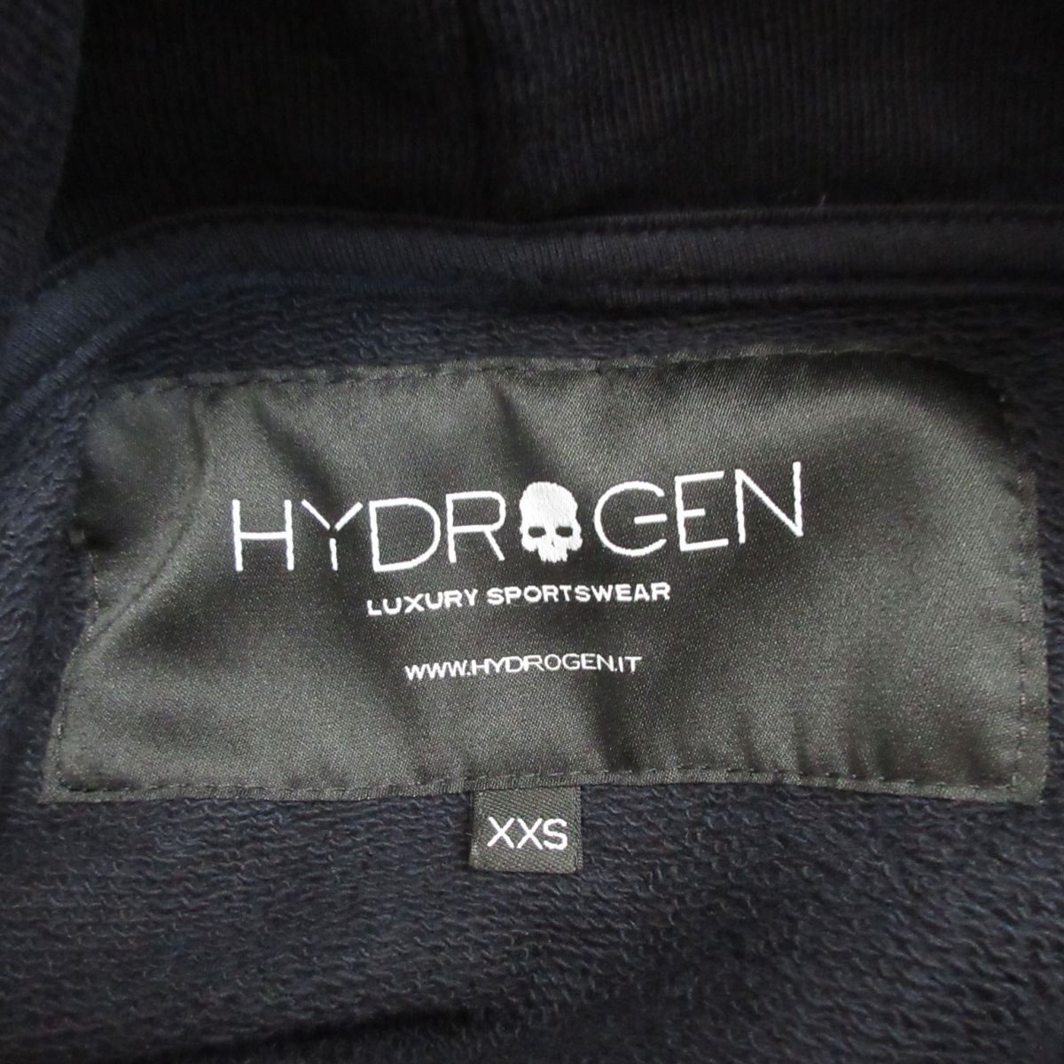 未使用 HYDROGEN ハイドロゲン スカル ロゴ フーディー パーカー ユニセックス 小さいサイズ XXS ネイビーブルー_画像7