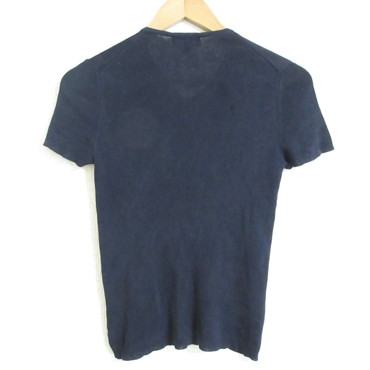 美品 GUCCI グッチ 1998年製 トムフォード期 シルク100％ Vネック 半袖 Tシャツ カットソー S ネイビー_画像2