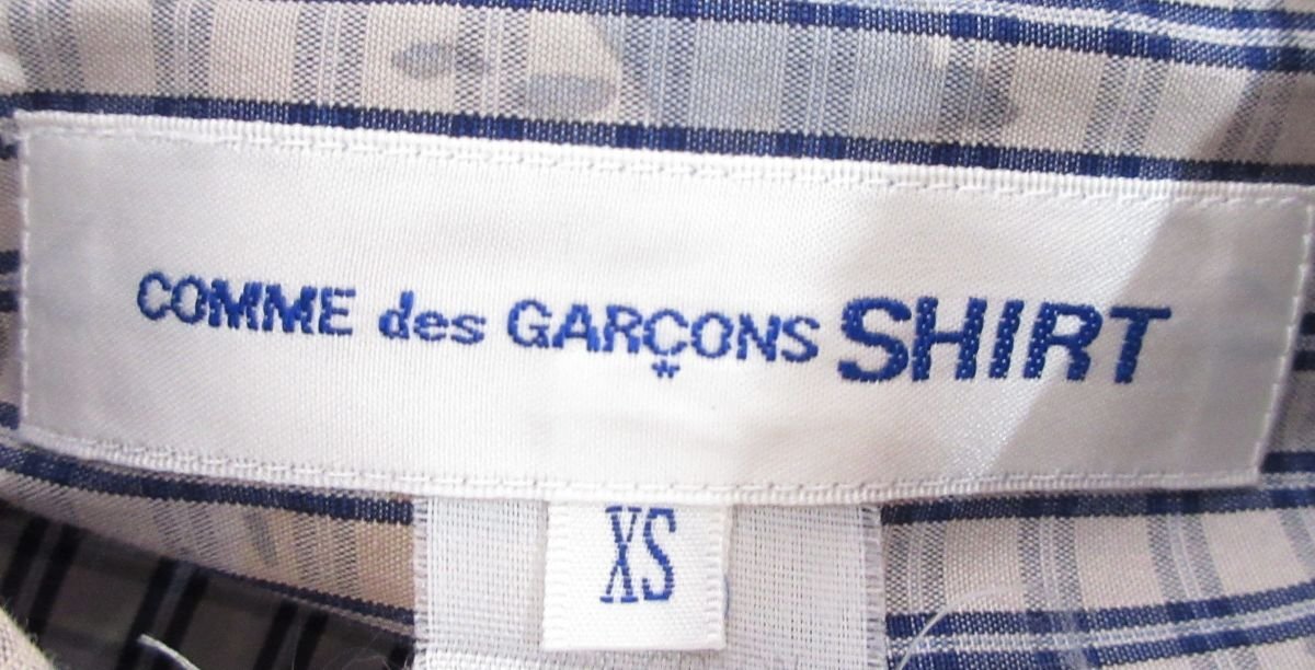 美品 COMME des GARCONS SHIRT コムデギャルソンシャツ 袖切替 チェック カモフラ×デニム 七分袖 シャツ S20023 XS ネイビー×ホワイト_画像5