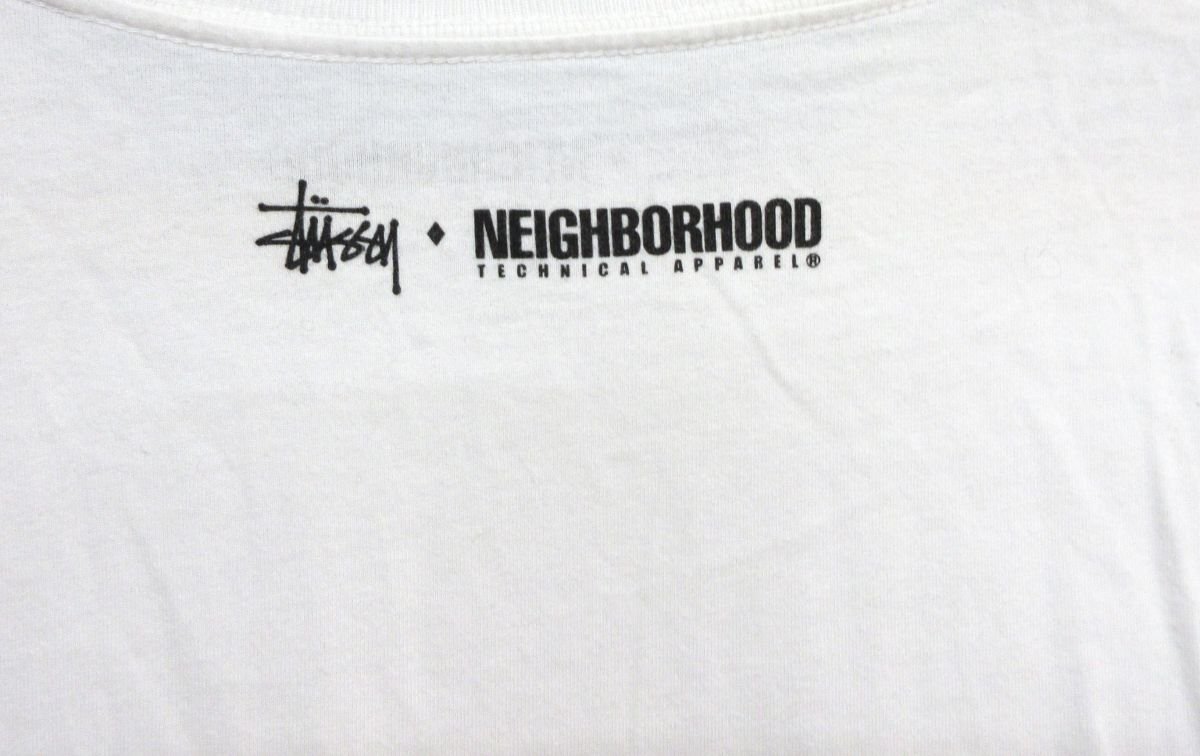 STUSSY×NEIGHBORHOOD ステューシー×ネイバーフッド CONSPIRACY ロゴプリント クルーネック 半袖 Tシャツ S ホワイト×ブラック_画像5