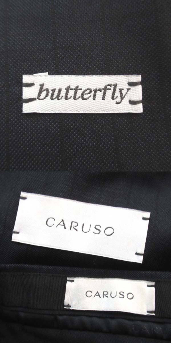 美品 CARUSO カルーゾ butterfly バタフライ ピンストライプ柄 テーラードジャケット+スラックスパンツ スーツ セットアップ 46R ネイビー_画像10