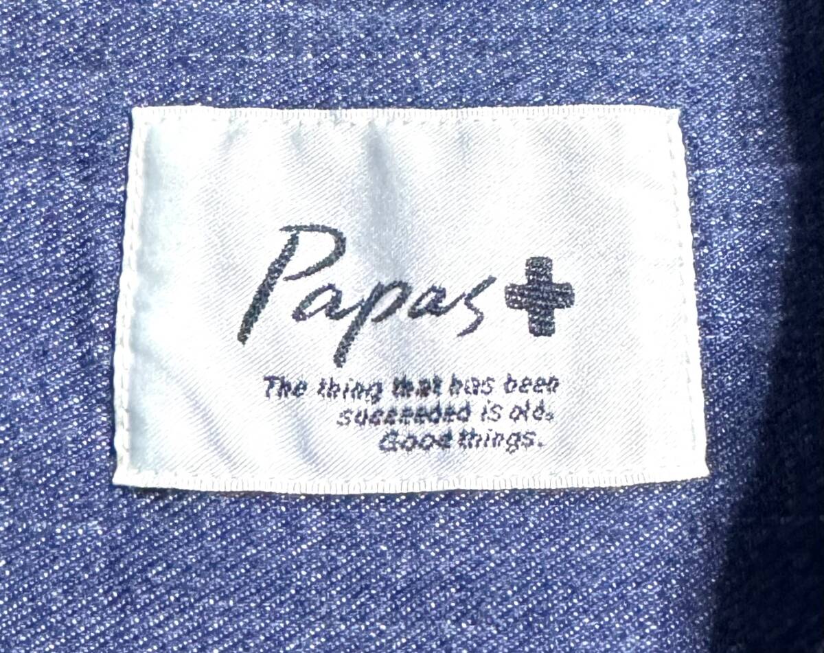 最高級【定価3万】Papas+ パパス プラス BD デニムシャツ L メンズ インディゴ【Pロゴ刺繍】送料520円 日本製 雰囲気抜群の一枚_画像8