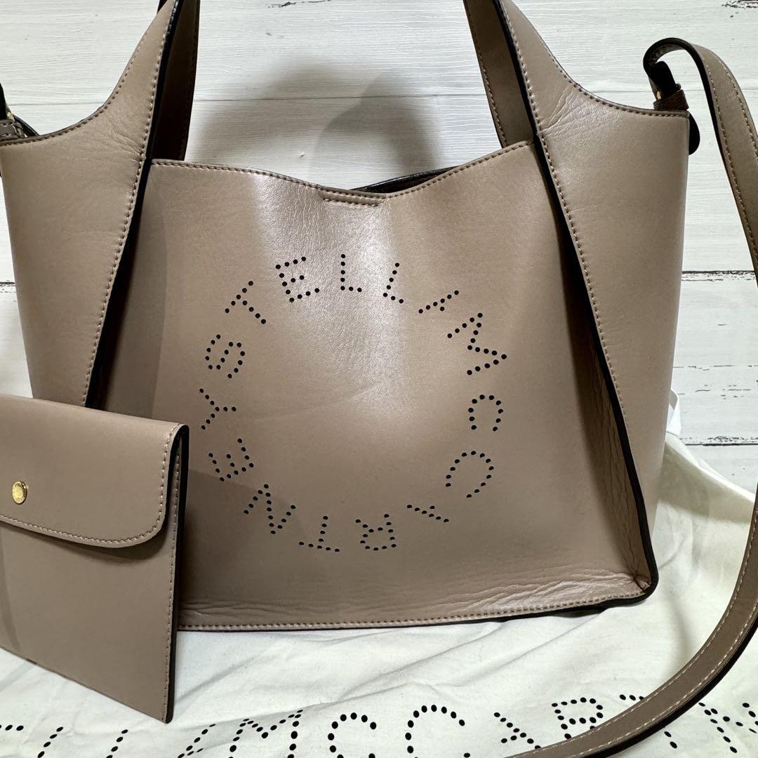 【美品】STELLA MCCARTNEY ステラマッカートニー トートバッグ ショルダーバッグ 2way サークルロゴ パンチング ポーチ グレー 保存袋