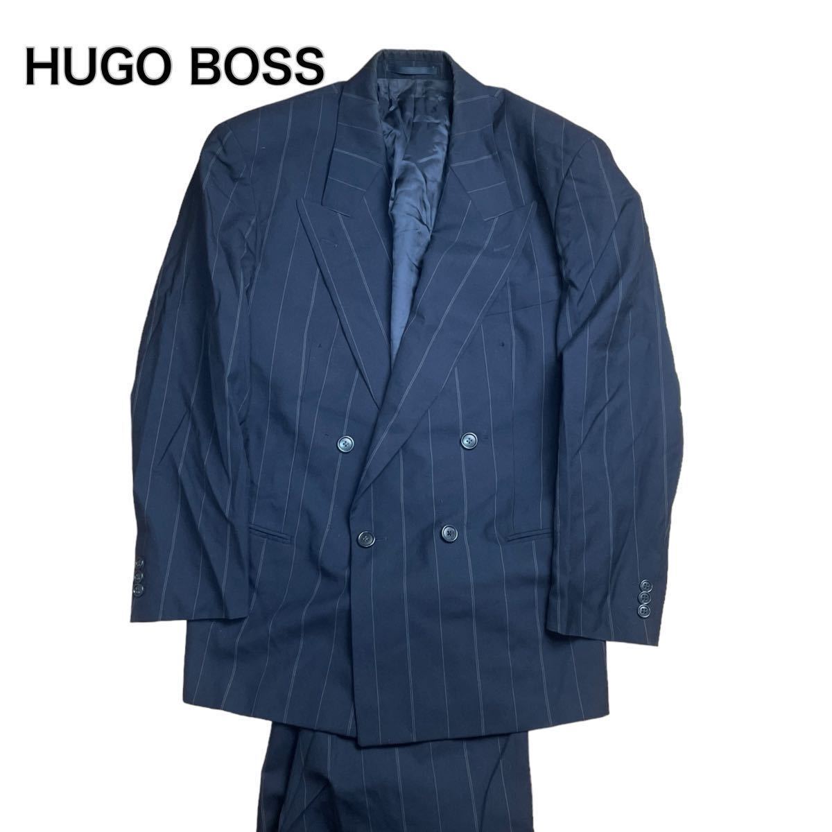 HUGO BOSS ヒューゴボス ダブルスーツ ネイビー紺 XL相当 ビジネスセットアップ 紳士　１スタ１円スタート_画像1