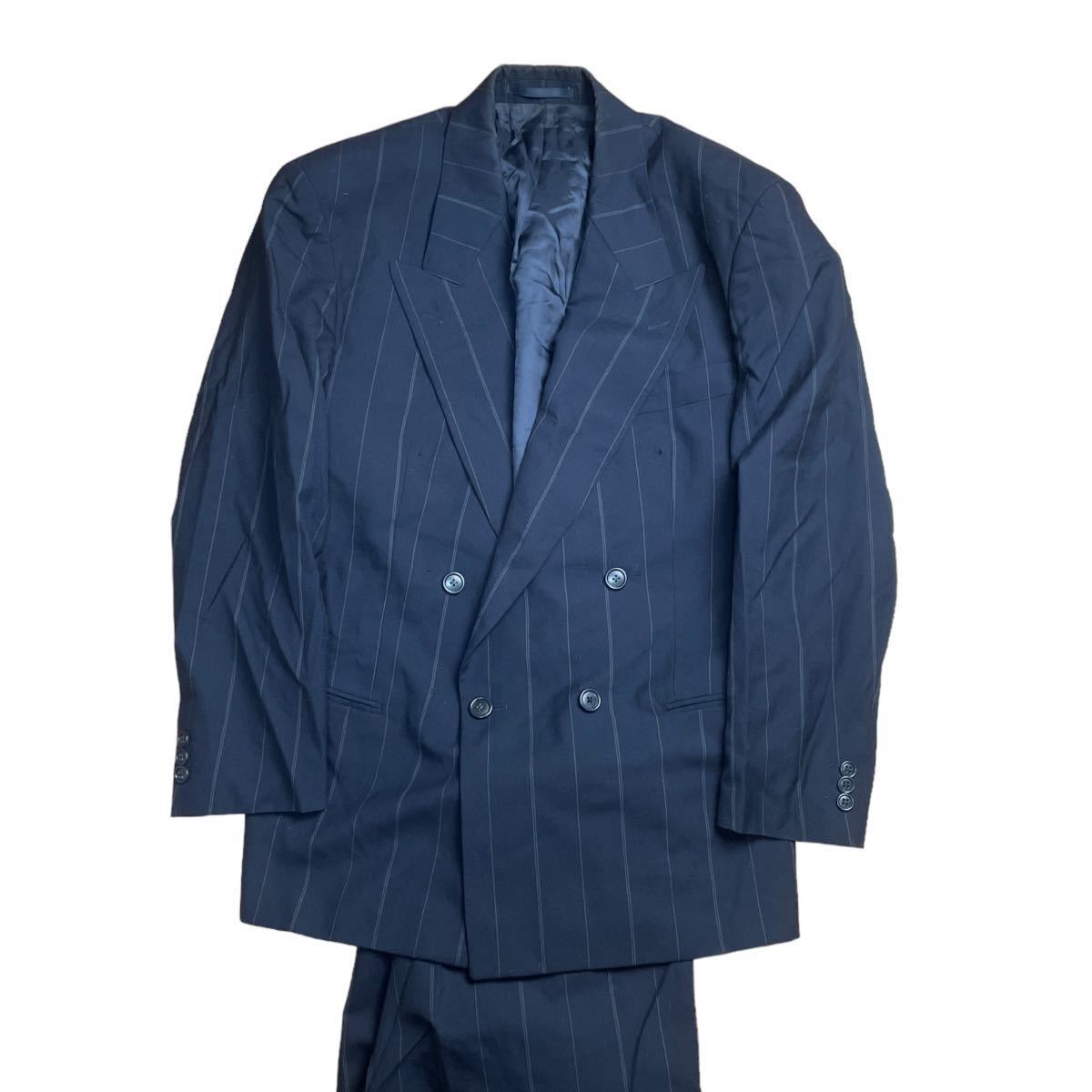 HUGO BOSS ヒューゴボス ダブルスーツ ネイビー紺 XL相当 ビジネスセットアップ 紳士　１スタ１円スタート_画像2