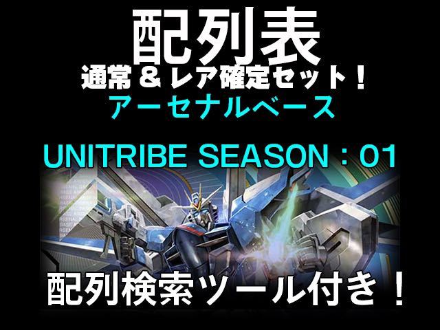 機動戦士ガンダム アーセナルベース UNITRIBE SEASON01 配列表　検索ツール付き　通常排出全パターン＆レア確定排出_画像1