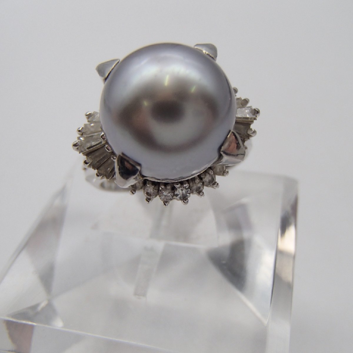 ◎黒蝶パール リング / PT900 D0.57ct 約13.3g 丸玉12.2㎜ /ダイヤ 真珠 アクセサリー 黒真珠 パール◎RJの画像5