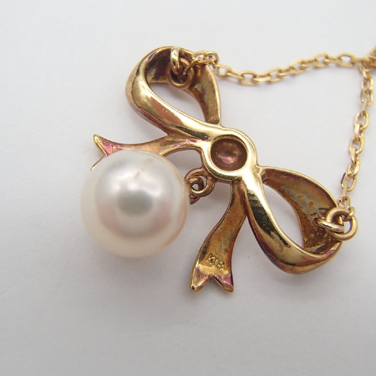 ◎MIKIMOTO ミキモト パール ネックレス / K18 750 丸玉6.8㎜ 約3.8g/ 真珠 アクセサリー リボンモチーフ◎RK_画像4