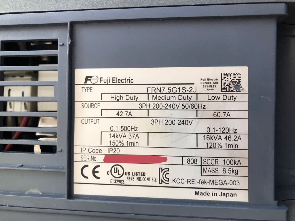 中古美品富士電機インバーター FRN7 5G1S-2J動作保証[インボイス 中古美品富士電機インバーター FRN7 5G1S-2J動作保証[インボイス