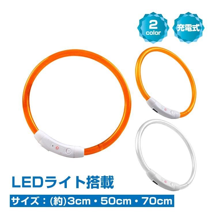 送料無料 犬用首輪 光る LEDライト 夜 散歩 長さ調整可 常時点灯 点滅 USB充電 ペット 35cm 50cm 70cm 小型犬 中型犬 大型犬 夜道 pt032_画像1