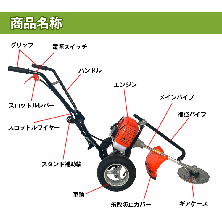 1円 草刈機 手押し式 エンジン 刈払機 コードレス ハンドル ガソリン 2サイクル 草刈り機 50cc チップソー diy 伐採 草 剪定 芝 ny534の画像9