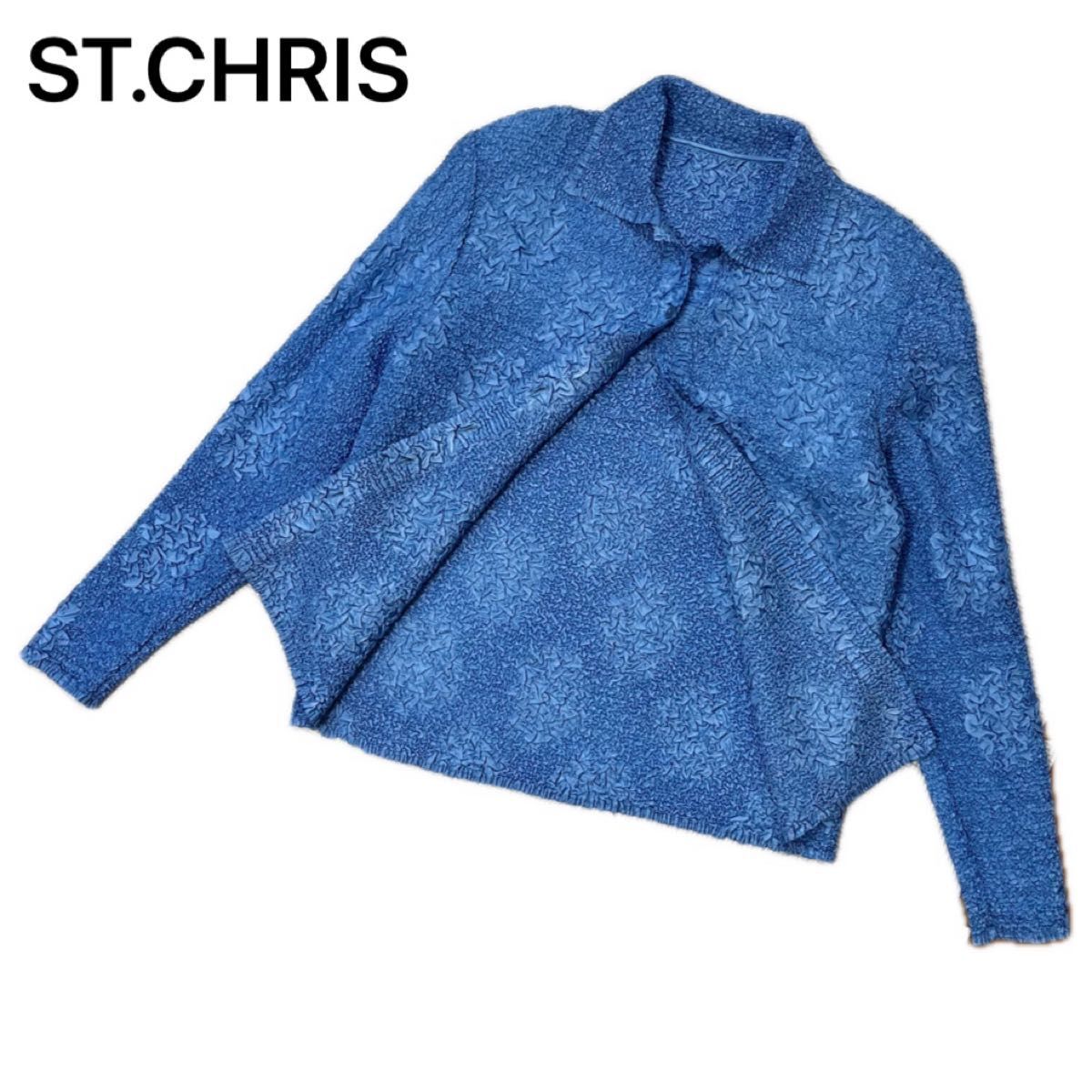 ST.CHRIS しぼり ブラウス ブルー 水色 M〜L 長袖シャツの画像1