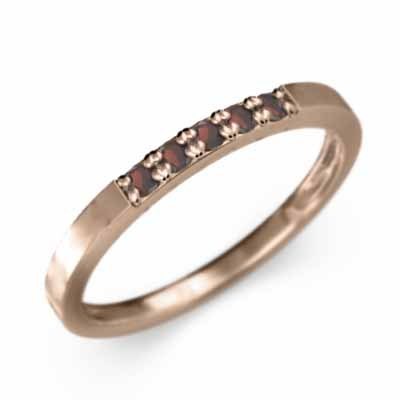 平たい リング ハーフ エタニティ 指輪 5石 細身 指輪 ガーネット 1月の誕生石 k10ピンクゴールド 幅約1.7mmリング 細め