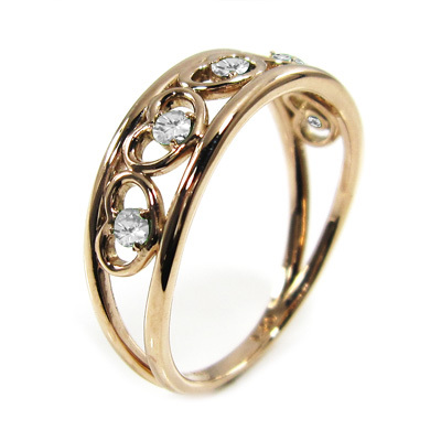 ダイアモンド 指輪 ハート 型 5ストーン 4月誕生石 18金ピンクゴールド 5連ハート_画像3
