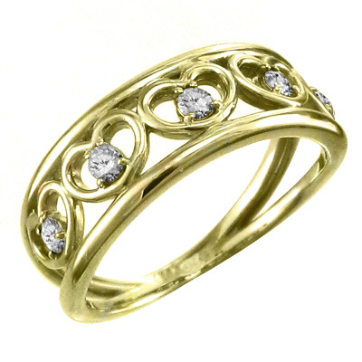 k18イエローゴールド 指輪 ハート 型 5石 4月誕生石 天然ダイヤモンド 5連ハート_画像1