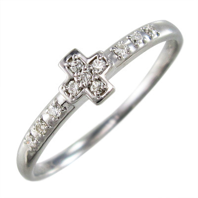 指輪 デザイン クロス ダイヤモンド 4月誕生石 18金ホワイトゴールド