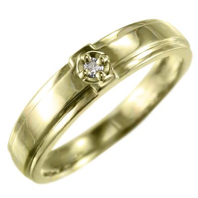 ピンキー 小指 リング 婚約 ブライダル にも 一粒 デザイン クロス 天然ダイヤ 18金イエローゴールド
