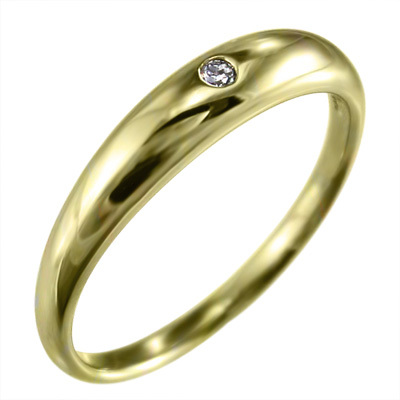 リング 結婚指輪にも 1粒石 ダイアモンド 18金イエローゴールド 4月誕生石