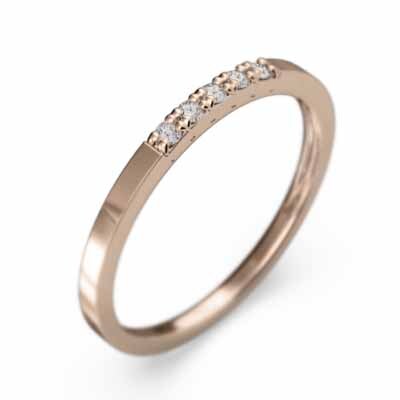 18金ピンクゴールド 平たい リング ハーフ エタニティ 指輪 5石 細い 指輪 天然ダイヤモンド 幅リング 微細_画像4