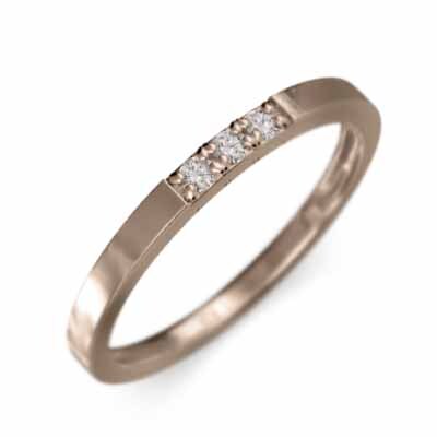 18金ピンクゴールド 平たい リング 3石 細い 指輪 ダイヤモンド 幅約1.7mmリング 細め_画像1