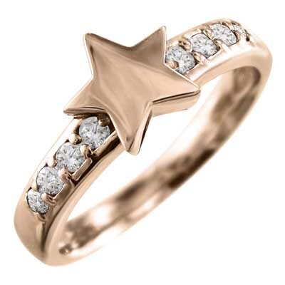 ピンクゴールドk10 星 ジュエリー 指輪 ダイアモンド